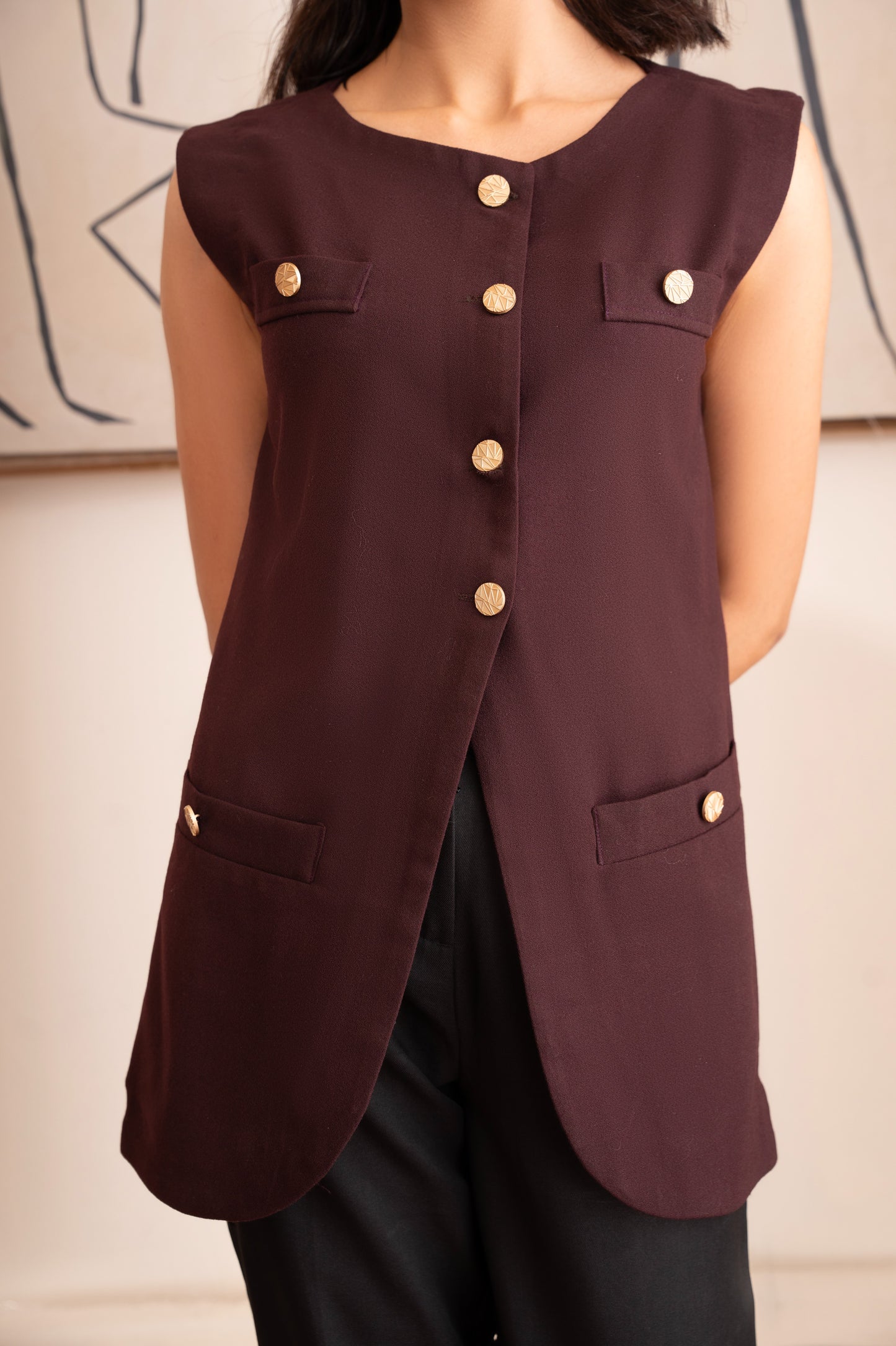 KATE: Wine burgundy Waistcoat top