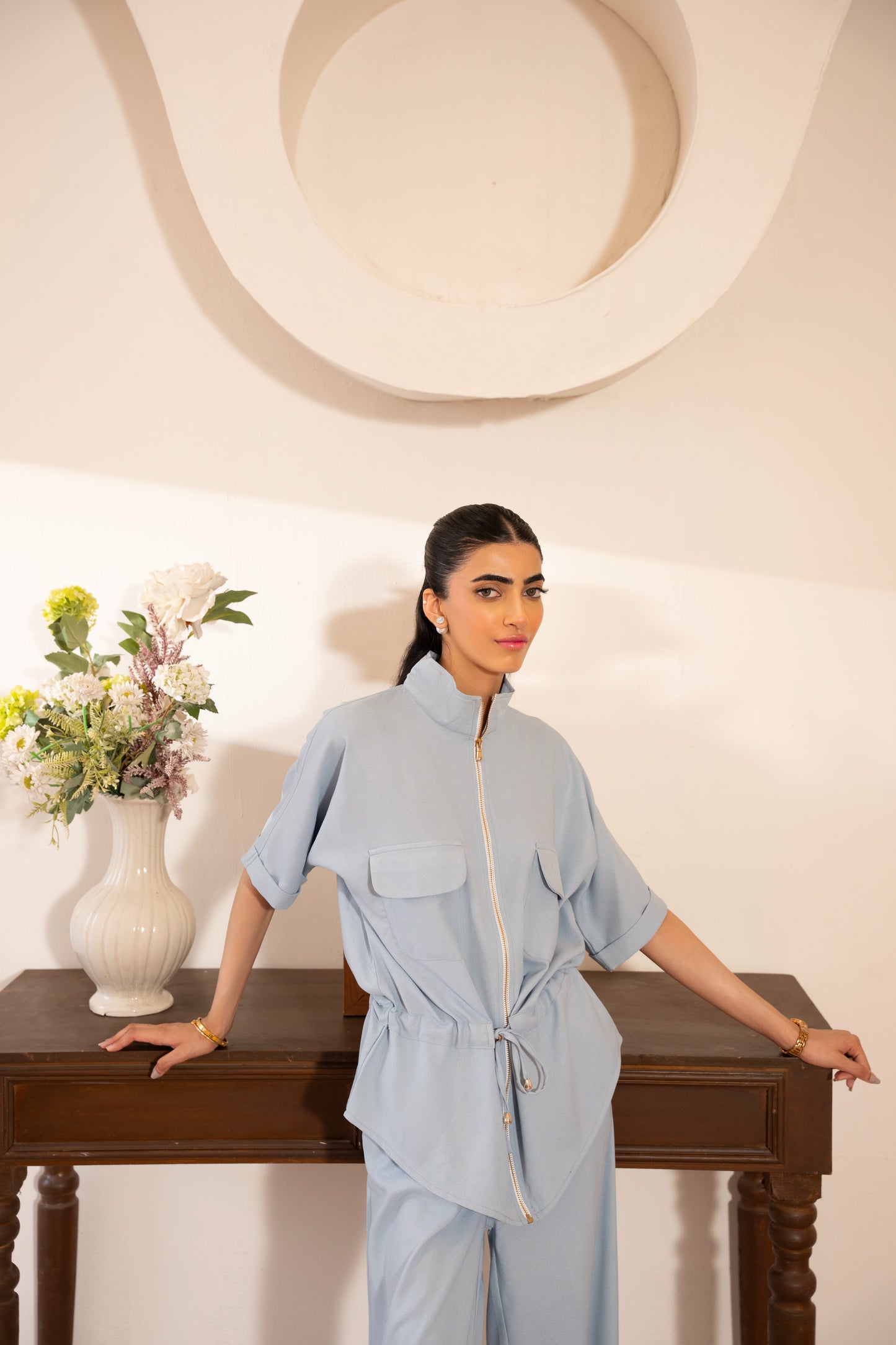 FLEUR: Powder Blue Safari Shirt - (Top Only)