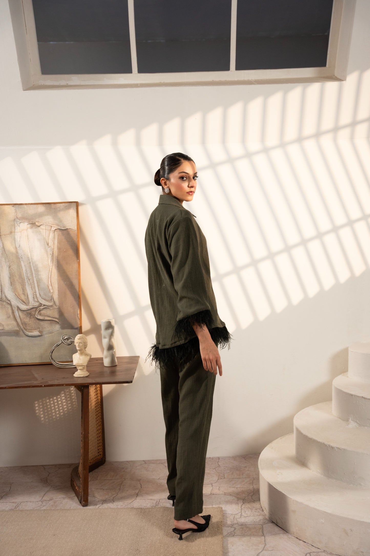 DIANA: Olive Straight Fit Pants - (Pants only)