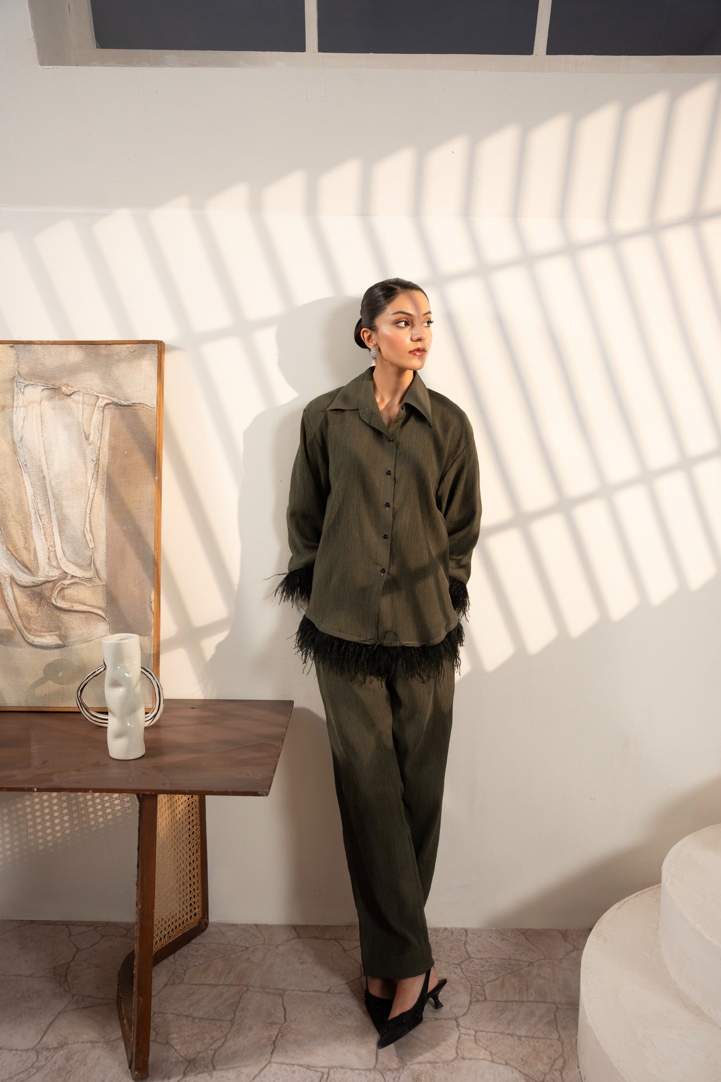 DIANA: Olive Straight Fit Pants - (Pants only)