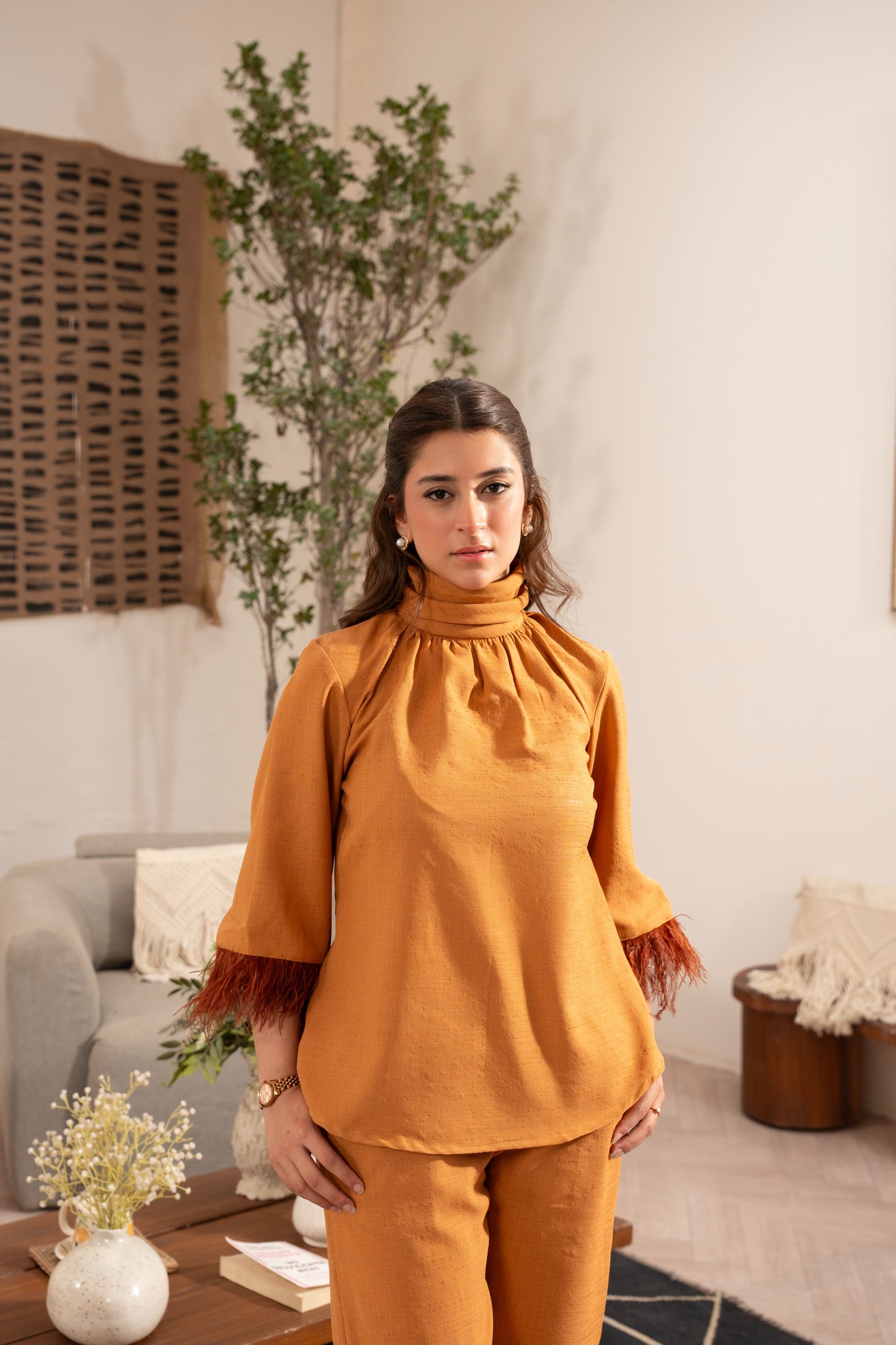 SASHA: Terracotta Feather Top - (Top Only)