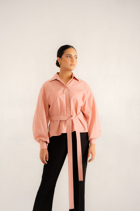 Reserved – Drape belt tie shirt